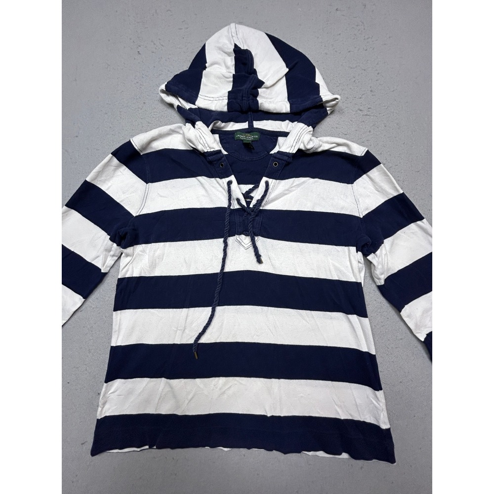 Lauren Ralph Lauren Hoodie 100% Cotton Navy White Striped Large Womens